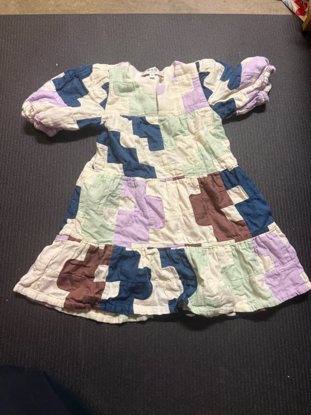 Sea New York Patchwork Cotton Dress in Blue, Lavender, Mint & Brown